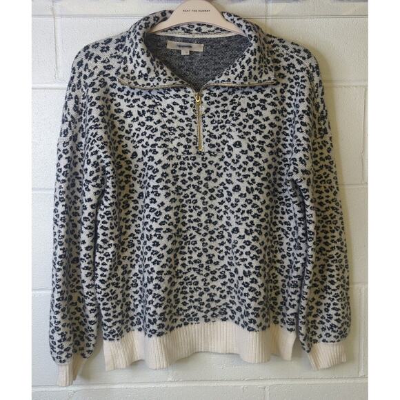 Loft zip collared sweater szL cheetah print black and cream thick warm half zip - Picture 1 of 6